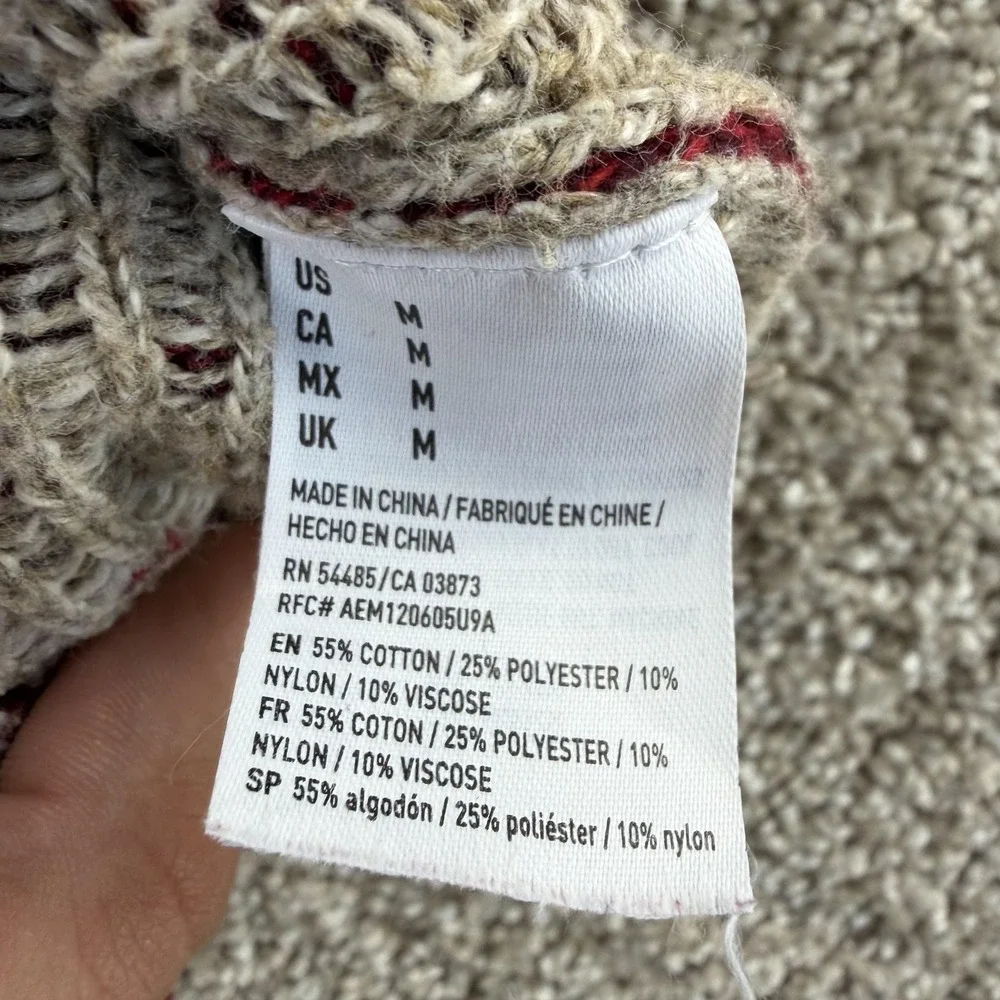 American Eagle Outfitters Y2K Sweater Mens Medium Red Fair Isle Henley Pullover
